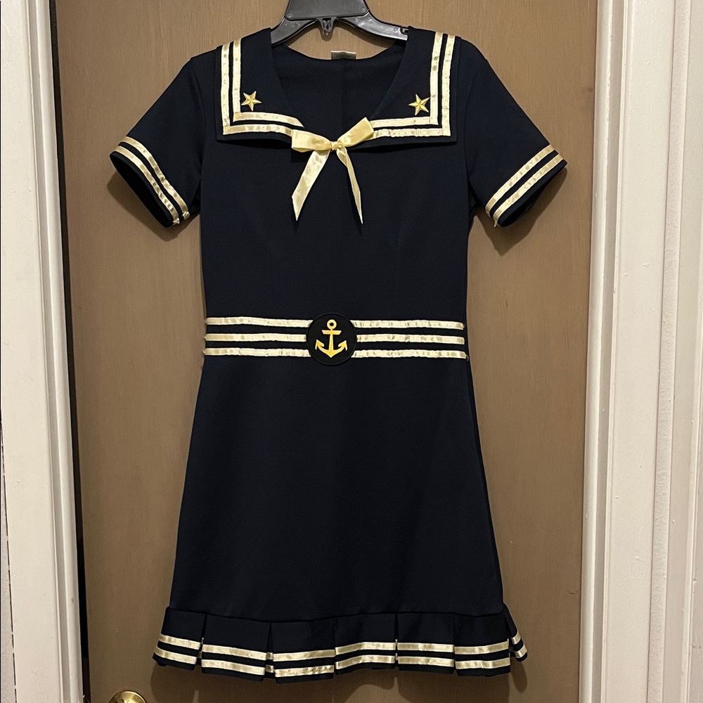 Navy Blue Sailor Dress with Gold Accents